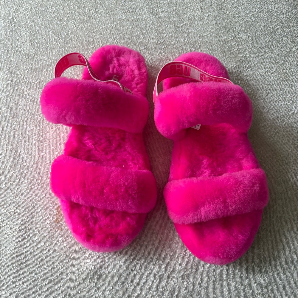 UGG Pink Fuzzy Slides